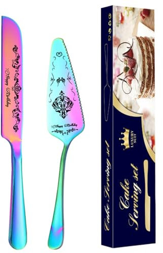 Cake Serving Set - Stainless Steel Cake Server | Vintage Stainless Steel Cake Cutter Engraved Beautifully Engraved Pastry Server for Shower