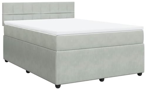 vidaXL Boxspringbett mit Matratze Hellgrau 160x200 cm Samt
