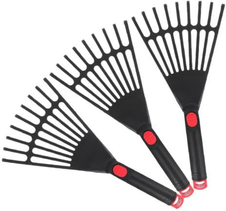 Sosoport 3Pcs Gartenrechen Handrechen Garten-Gras-Rechen Griff Grasrechen Kleinfächerbesen Drahthandbesen Gartenwerkzeug Für Rasenflächen Schwere Ausführung Kleiner Handrechen Plastik
