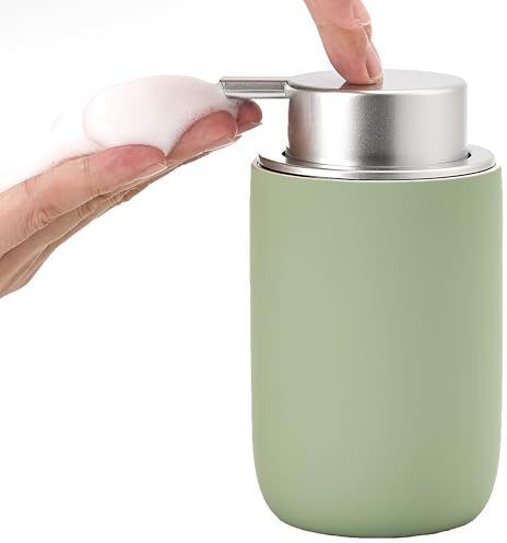 GIRLUFO Schaumhandseifenspender Grün, 350 ml Keramik (Gummilack), nachfüllbar – für Badezimmer & Küche, moderner Schaumseifenspender mit Flasche