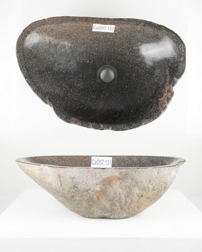 Stein-Waschbecken 50 cm Unikatauswahl nach dem Kauf Bad WC Garten oval innen poliert Handwaschbecken Findling Flußstein-Waschbecken Wohnfreuden