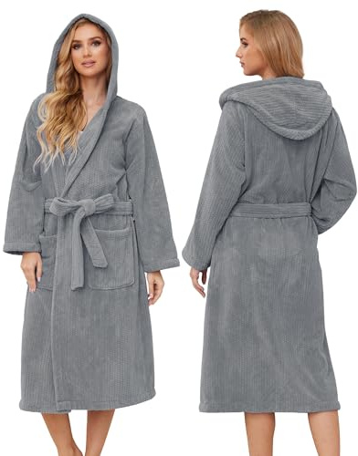 PJGGZ Hooded Bathrobe for Women, Soft Long Towel Robe for Women - Quick Dry yet Warm(Gray,L/XL)