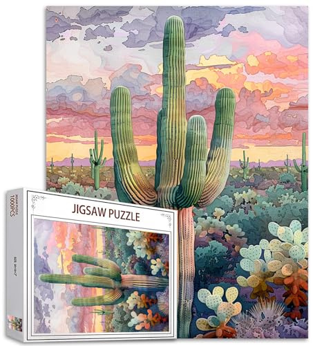 Tucocoo Puzzle 1000 pièces - Peinture Cactus Saguaro - Paysage du désert - 50 x 70 cm - Style réaliste/nature - Unisexe - 14 ans et plus