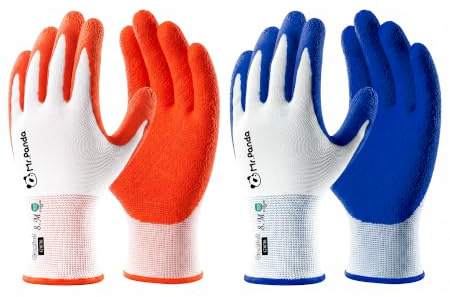 Mr.Panda 2 Paar Hautfreundliche Gartenhandschuhe für Damen, mit Latex Beschichtet, Arbeitshandschuhe für den Außenbereich, Atmungsaktiv, Blau & Rot, Größe 8/M