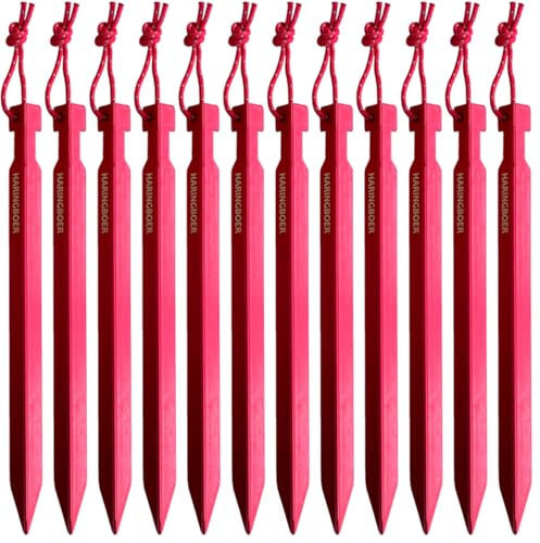Haringboer® Aluminium Bodenanker 25cm - 12 Stück Zeltheringe - Starke, leichte Zelt Heringe für Zelt - 32 Gramm pro Erdanker für mittelfeste Böden - Erdnagel inklusive Zugband & Heringsbeutel