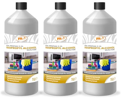Filo Isopropyl Alcohol 99.9% IPA 3x 1L | High-purity Rubbing Alcohol for Cleaning & Degreasing | Isopropanol Cleaning Alcohol Disinfecting Ideal for Electronics, Glass and Solvent Use