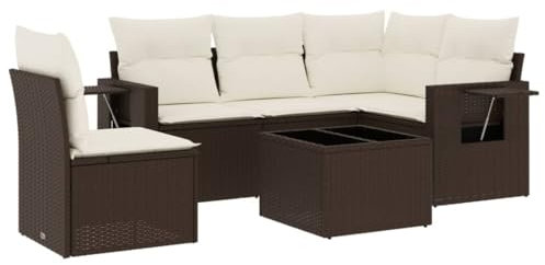 vidaXL Garten Sofagarnitur mit Kissen 6-TLG., Gartenmöbel Gartengarnitur, Sitzgruppe Sitzgarnitur, Lounge Sofa Garnitur Terrasse, Braun Poly Rattan