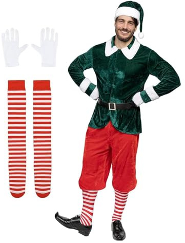 Funidelia | Deluxe Elf Kostüm mit Zubehör für Männer für Herren Weihnachtself, Weihnachten, Wichtel - Kostüm für Erwachsene & Verkleidung für Partys, Karneval & Halloween - Größe XL - Grün