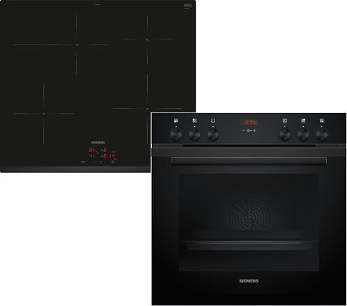 Siemens EQ322IAAB, iQ300 Kit de cuisinière encastrable composé de cuisinière HE213ABB4, 60 x 60 cm, air chaud 3D pour une chaleur uniforme, écran LCD et plaque à induction, zone de cuisson à