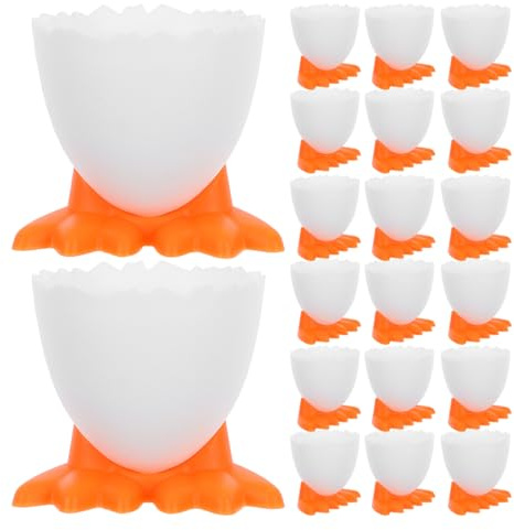 CHILDWEET 20Pcs Plastic Egg Cups Chicken Shaped Egg Holders for Hard Boiled Eggs Decorative Cartoon Display Stand for Breakfast and Kitchen