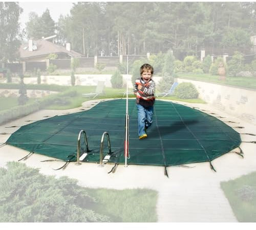 Heavy Duty Child Proof In Ground Pool Cover for Oval Above Ground Pools Winter Protection with Green Mesh and Springs 16ft/4.8m