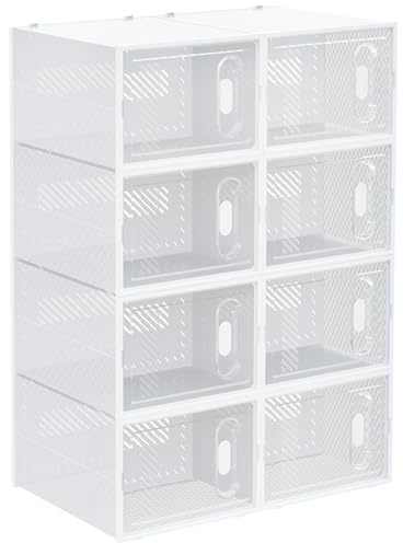 HOMCOM Schuhboxen 8er Set Stapelbar, bis Größe 45, Transparent+Weiß | Schuhkarton, Schuhorganizer, Schuhaufbewahrung, Aufbewahrungsboxen, Schuhschrank, Regalsystem, Transparent Tür