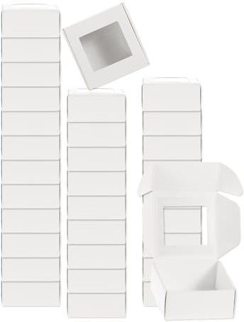 QUARKZMAN 32 Stück Seifenverpackungsschachteln 2,6x2,6x1,2 Zoll Kraftseifenschachtel mit Fenster geschenkschachtel für Bäckerei-Candy-Verpackungsschmuckanzeige (Quadratisch, Weiß)