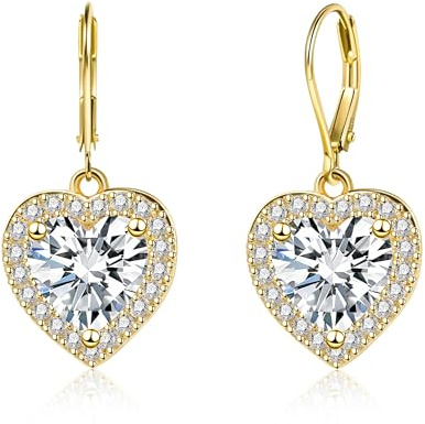 ALEXCRAFT Pendientes de Corazón Oro 925 Plata de Ley Pendientes de Corazón Bañados en Oro Mujer
