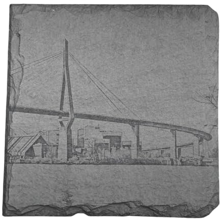 City Coaster Stilvolle Untersetzer Schiefer Gravur quadratisch Hamburg (Motiv Köhlbrandbrücke 2)