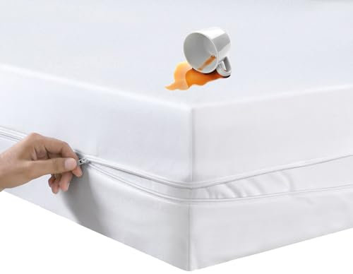 Waterproof Anti Bed Bug Zippered Mattress Encasement | Hypoallergenic Extra Deep Matress Protector Full 360° Secure Zip Cover | Machine Washable & Easy care (White, 4-FT)