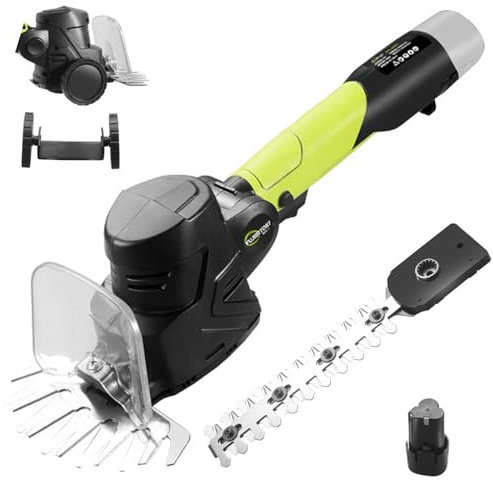 Long Reach Hedge Trimmer Cordless Electric Scissors Secateurs Grass Cutter with 2 Blades, 153cm/60.2in Telescopic Rod, Dual Wheels, Hedge Shears Cordless Strimmer Garden Tools rod*0 Battery*1