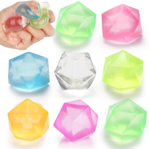 JoyJoyful 8 stycken squishy diamant stressboll, fidget anti-stressleksak för barn vuxna, antistressboll, lättnad bollar, antistress klämbollar, gästpresenter