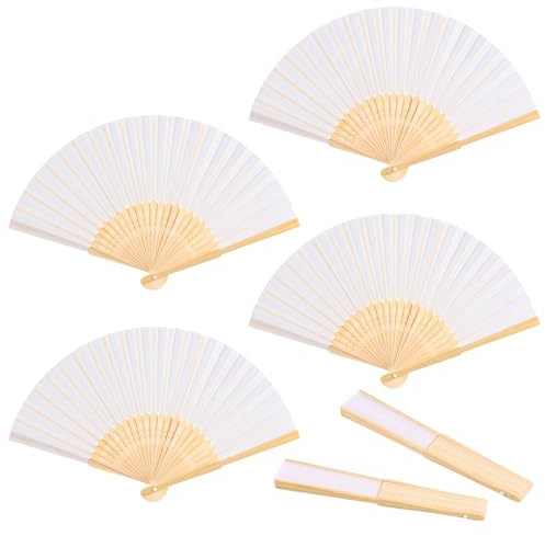 Faburo 4 Stück Fächer Set, Fächer Hochzeit Fächer Weiß, Handfächer Klein für Hochzeitsdeko Sommer Party