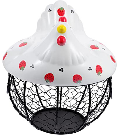 Holibanna Eisengitterkorb Für Eier Mit Hühnerdeckel Praktischer Obstkorb Aus Eisen Küche