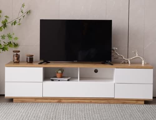 Generisch Meuble TV Moderne Color Block en Finition Blanche, Meuble TV avec Grain de Bois, 180 cm