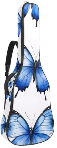 Gitarrentasche mit Totenköpfen und Herzen, roter Hintergrund, für Akustikgitarre, 1 cm dicke Polsterung, wasserdichter Gitarrenkoffer, Rucksack mit doppelt verstellbarem Schultergurt für 101,6 - 106,7