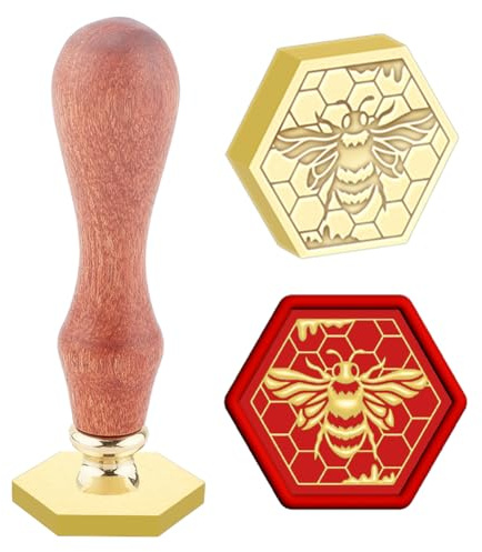Hobbspring 3D Siegel Stempel Aus Bienenwachs Sechseckig Honigwaben Siegelwachs Stempel 25x21mm Abnehmbarer Messingstempelkopf Mit Holzgriff Für Schulsachen zum Schulanfang Dekor Zurück zur Schule