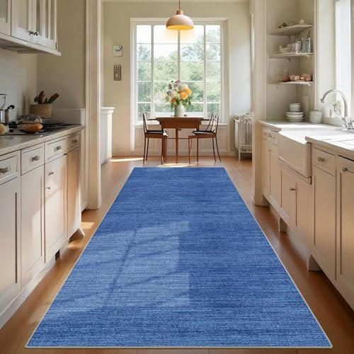 TEHWDAIYOU Teppich Läufer Flur Langer Küche Teppich rutschfest Waschbar Teppichläufer Flurteppich Küchenteppich Anti Rutsch Korridor Teppiche Läufer Flur für Küche Eingang, Blau, 80 x 150 cm