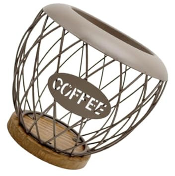 F Fityle Porta cialde da caffè, contenitore, in metallo, capacità con base in legno, organizer per cialde da caffè, per cucina da banco, per la famiglia, Marrone