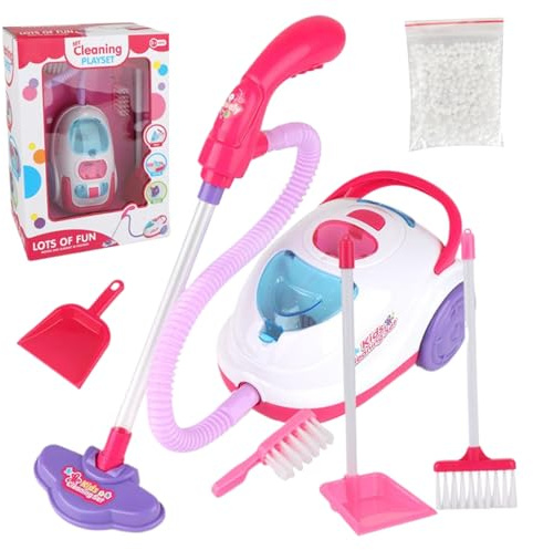 Ensemble de Jouets de Nettoyage pour Enfants Comprenant Un aspirateur Jouet, 2 balais, 2 pelles à poussière Aspirateur ABS avec lumière et Son Amovible pour Enfants à Piles pour Jouets