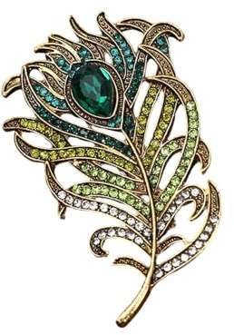 Pfauen mit Federn und Strass, elegante Dekoration für Jacken, Schals, Taschen, Bekleidungszubehör, Strassbrosche, One Size, Wie beschrieben