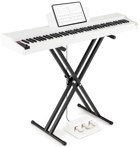 COSTWAY 88 Key Digital Piano, Full Size Semi-weighted Electric Keyboard with Adjustable Stand, Triple Pedals, Dual Speakers, for Beginners, Kids, Adults (White)