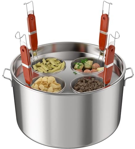 Cuocipasta commerciale in acciaio inox con 4 cestelli divisorio e colino – ideale per la cucina domestica e il ristorante, per cucinare noodle reso facile