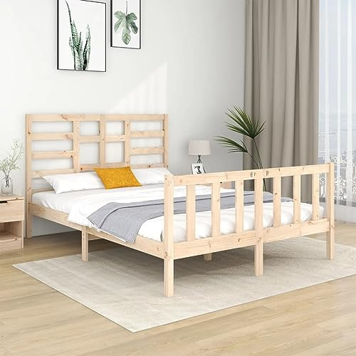 Qnhdfrt Massivholzbett 120x190 cm Modernes Kiefernholz Bettgestell mit Stabilen Sperrholzlatten Rustikales Design für Schlafzimmer Gästebett oder Jugendzimmer