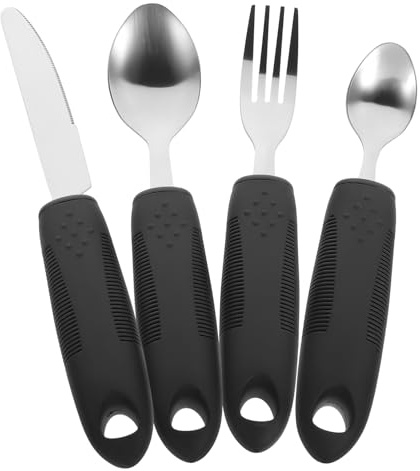 COLLBATH Cubiertos Adaptativos para Personas Mayores Antideslizantes Utensilios de Acero Inoxidable para Pacientes con Temblores y Portátil de Ergonómico para Facilitar la Alimentación