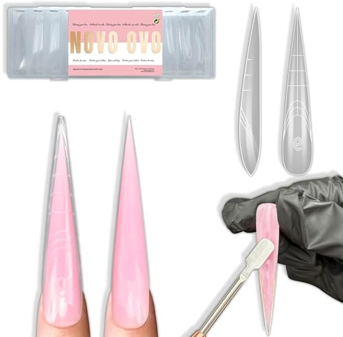 NOVO OVO Extra Super Long XXXXL och 5XL nagelformer stilettostil för polygelförlängningar, helt täckande akryl/builder/hårdgel polygelformar för manikyrsalong, gör-det-själv, 14 storlekar, 70 stycken