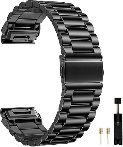 KUTEWEU Metallrem för Fenix 7/Fenix 6/Fenix 5 band, rostfritt stål armband sport ersättningsarmband för Forerunner 955/945/935/Fenix 7 Solar/Fenix 6 Pro Smartwatch-tillbehör, En storlek, Metall, Ingen