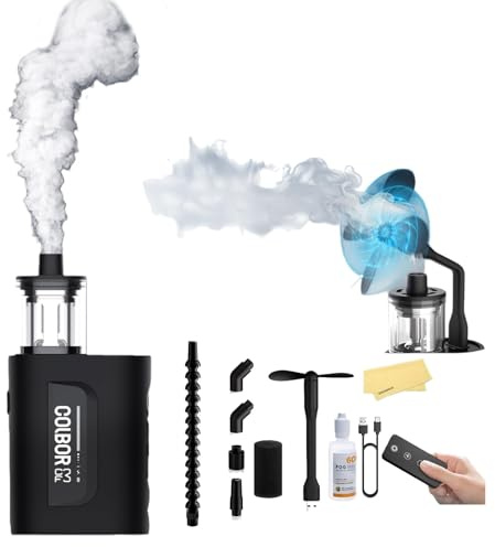 COLBOR CF3 Fog Machine 30W Portable Fog Machine Mini Fogger for Photography with 60° Tilt-Protection for Outdoor Party Cosplay Halloween Rechargeable Smoke Machine Fog
