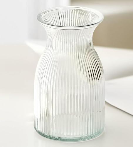 New 2026 Design Ribbed Glass Vase - Patented Wide Ribbed Vase for Wedding Reception, Home Decor, Housewarming Gift (Clear) Decorative Flower Vases - Bud Vase for Centerpieces Cylinder Vases