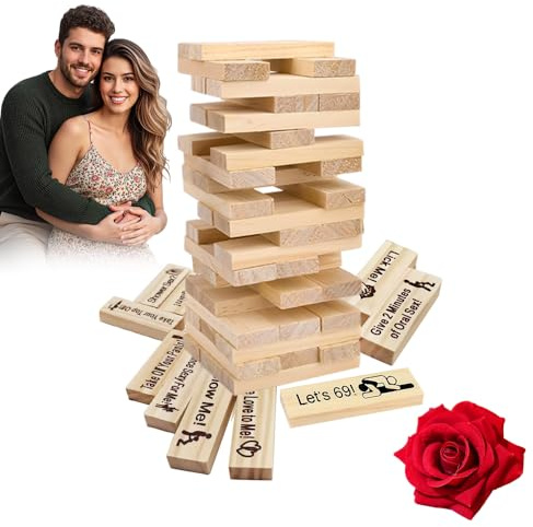 Nzkeuf Deutsch Stapelspiel aus Holzblöcken für Paare, 48 Stück Super Naughty Block Tower Game, Paar Spiele für Paare Sex, Romantische Erwachsene Erotikspiele Sex Spiele, Geschenk für Männer Frauen