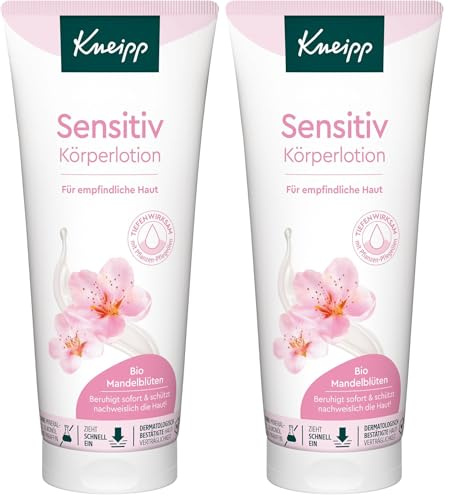 Kneipp Sensitiv Körperlotion - Bodylotion mit Bio Mandelblütenextrakt für empfindliche Haut - Schnelleinziehende, leichte Textur verleiht der Haut ein samtweiches und gepflegtes Gefühl - 200ml