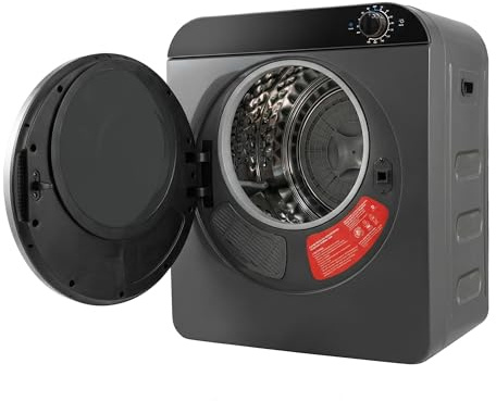 ECLIVON Secadora de Evacuación 5 kg, 4 Programas, Carga Frontal Secadora de Ropa 830 W, Montable en la Pared Secadora de Ropa con Tambor Inox, para Piso, Casa, Mobil Home, 59,5x49,5x42 cm, Negro