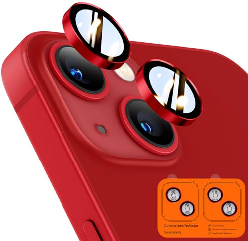 TOCOL 2 Pack for iPhone 13 / iPhone 13 Mini Camera Lens Protectors | Individual Tempered Glass Protectors, Easy Installation, Case Friendly, Anti-Scratch, HD Night Shooting Mode, Red