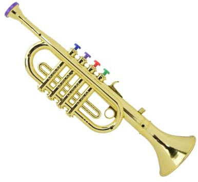 Walmeck Kindertrompete, Goldbeschichteter Kunststoff, für Kinder Im Vorschulalter, Musikspielzeug, Geschenk, Blasinstrument mit 4 Farbtasten, Lustiges Spielinstrument für Kinder,