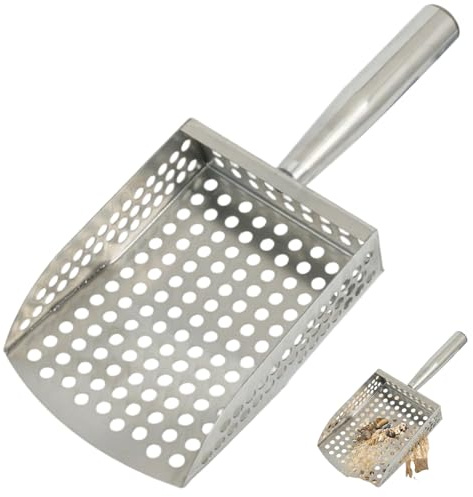 AwnsIMfreien Sandskopa, sandskopa för metalldetektering och strandkamning, rostfritt stål siktspade med snabbdräneringshål och ergonomiskt handtag, 28,9 cm, metalldetekteringsspade