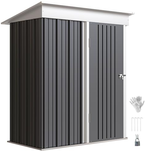 Outsunny Metall Gerätehaus 1,36m² mit Fundament 161x95x181cm Dunkelgrau | Pultdach, Verstellbare Regale, Abschließbarer Tür, Wetterfest, Geräteschuppen, Gartenhaus, Outdoor Garten Schuppen