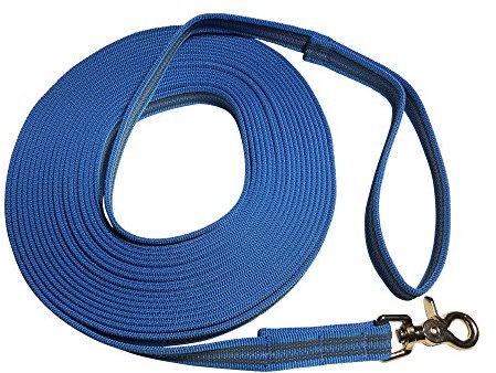 Dogs and More - Gummierte Schleppleine/Suchleine/Feldleine mit Reflektionsstreifen => 10 Meter (mit Handschlaufe) - Orange, Blau oder Lila