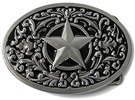LKMY Western-Gürtelschnalle für Herren mit silberfarbenem Stern und Blumen.