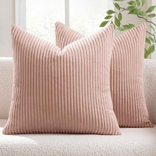 MIULEE 2er Set Kissenbezug 50x50 cm Kord Kissenhülle Sofakissen Rosa | Dekorative Kissenbezug Couchkissen Dekokissen Zierkissenbezug Deko Kissenhülle mit Verstecktem Reißverschluss