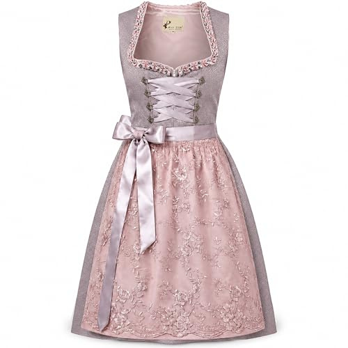 Alte Liebe 2tlg. Damen Dirndl A103, Grau Pink, 44